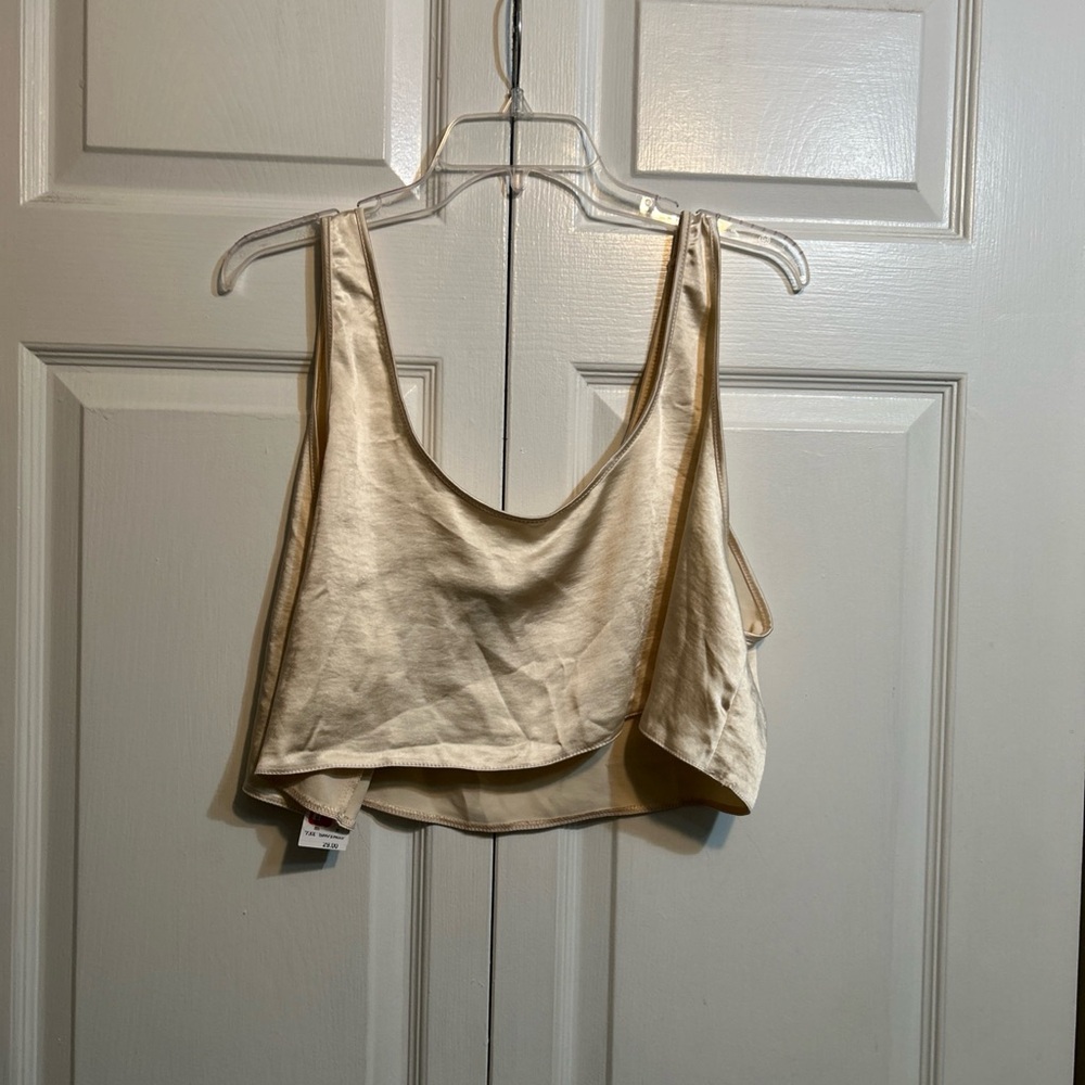 NWT Nasty Gal Scoop Neck Crop Textured Cami Top Size 12 Satin Vest Oyster Oversz